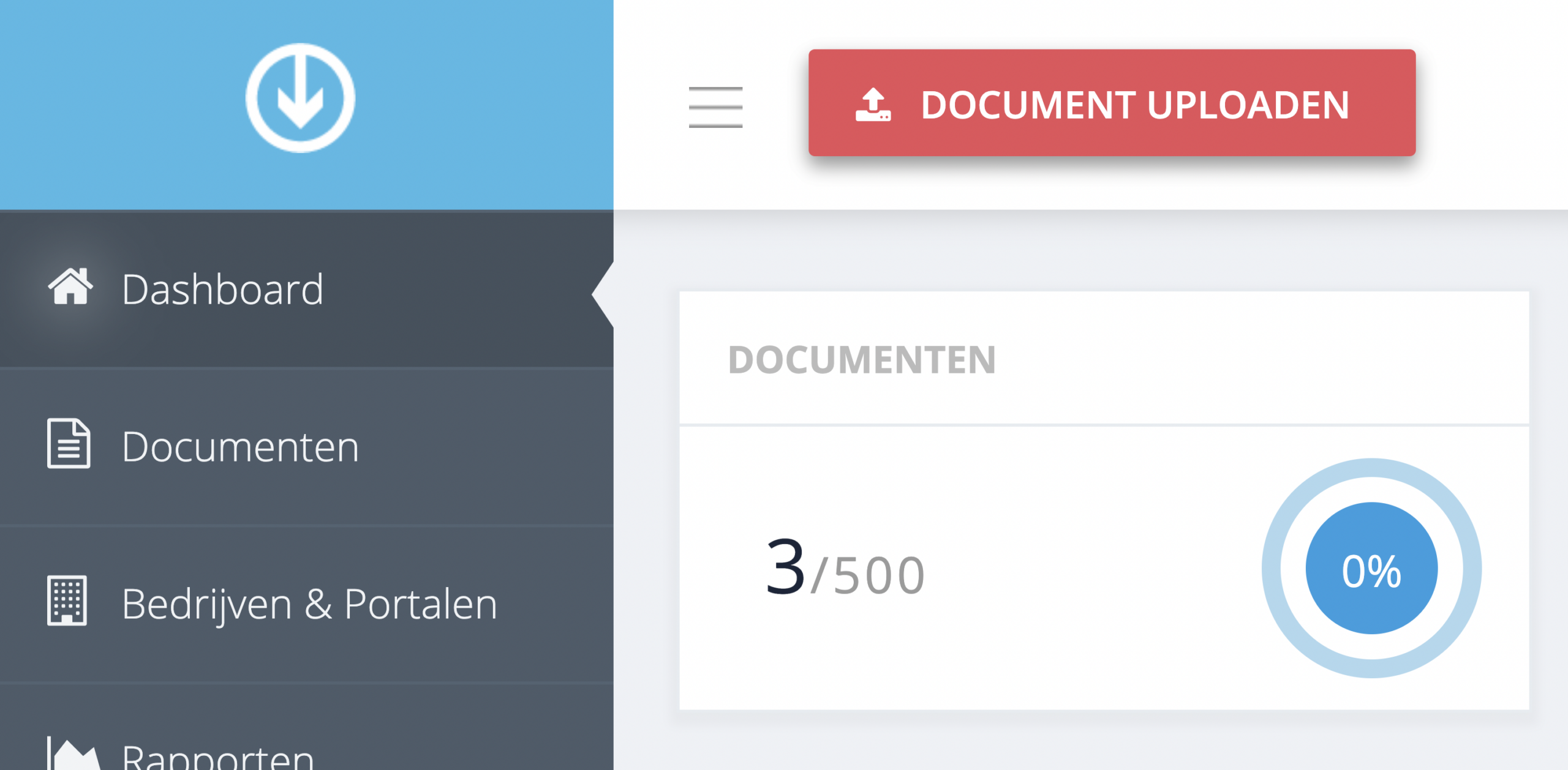 Stap 1. Klik op de knop ‘Document uploaden’ in de linker bovenhoek op de dashboard pagina van GetMyInvoices. - Hoe importeer ik handmatig
