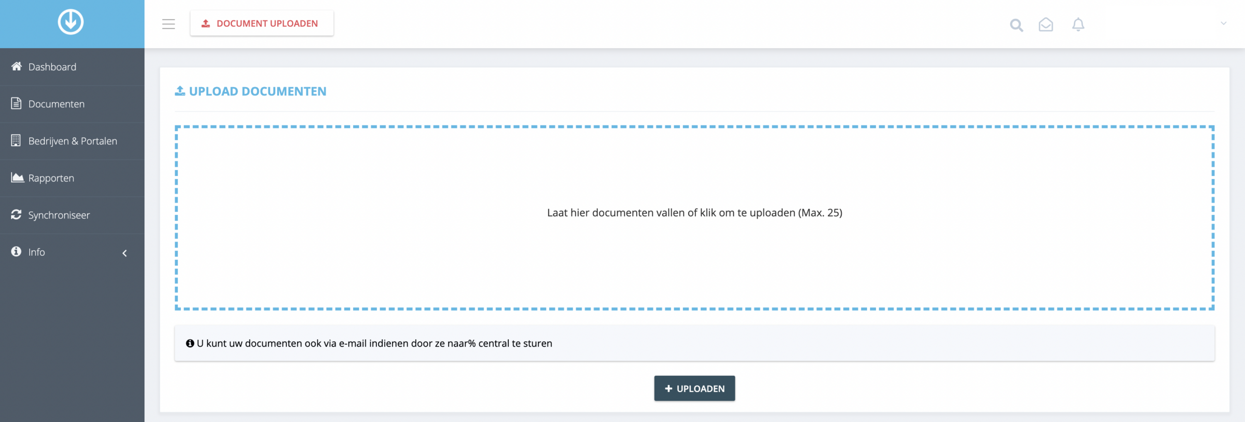 Stap 2. Start het handmatig import process door uw documenten te slepen in het omringde vak of door te klikken op de ‘Uploaden’ knop. - Hoe