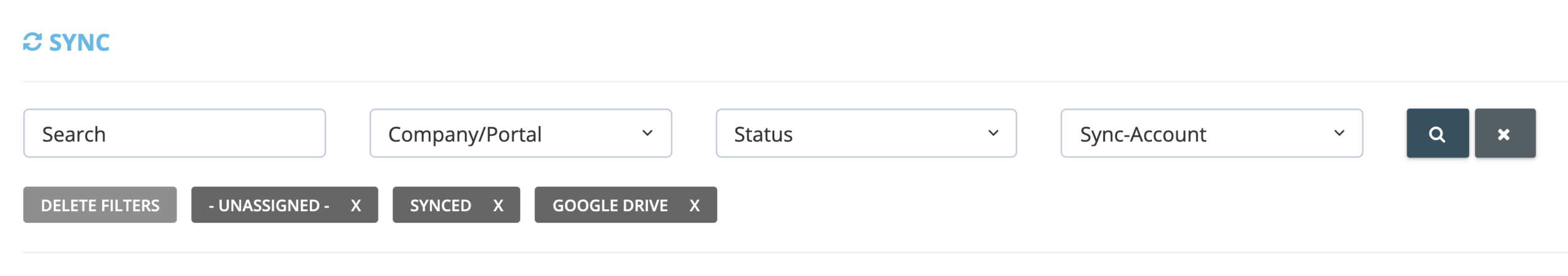Step 4. Use the filters toolbar to narrow down your synced documents view. Choose to display synced documents by online portal or company