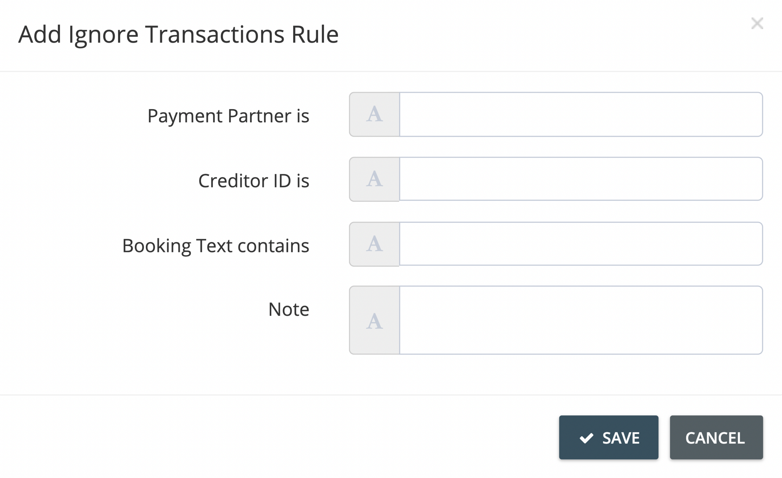 Step 4. Define your exclusion rule by filling out the required information in the Add Ignore Transactions Rule window. - What are banking