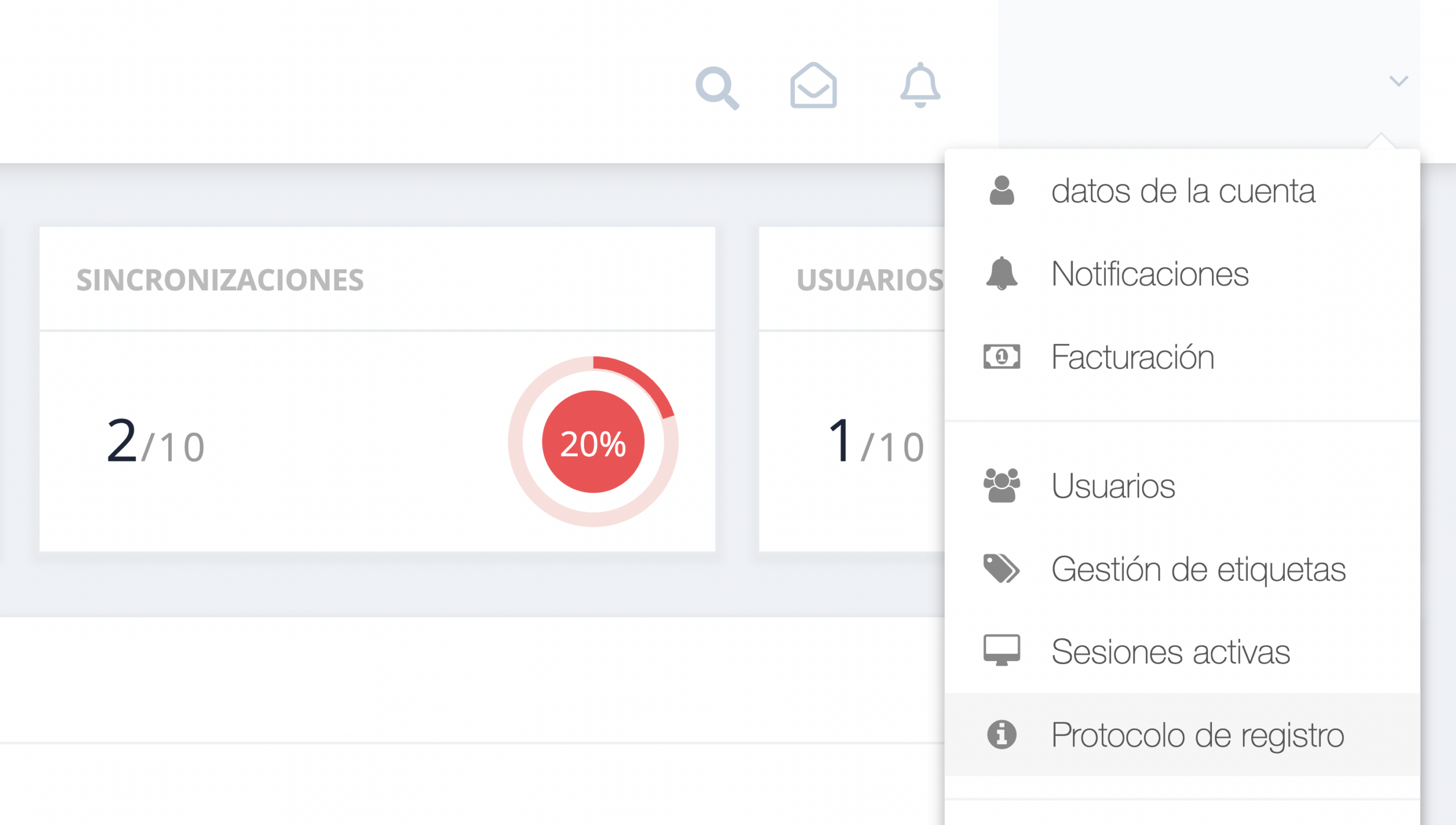 Paso 1. En el panel de GetMyInvoices, dirígete al nombre de tu cuenta situado en la esquina superior derecha y haz clic en Protocolo de