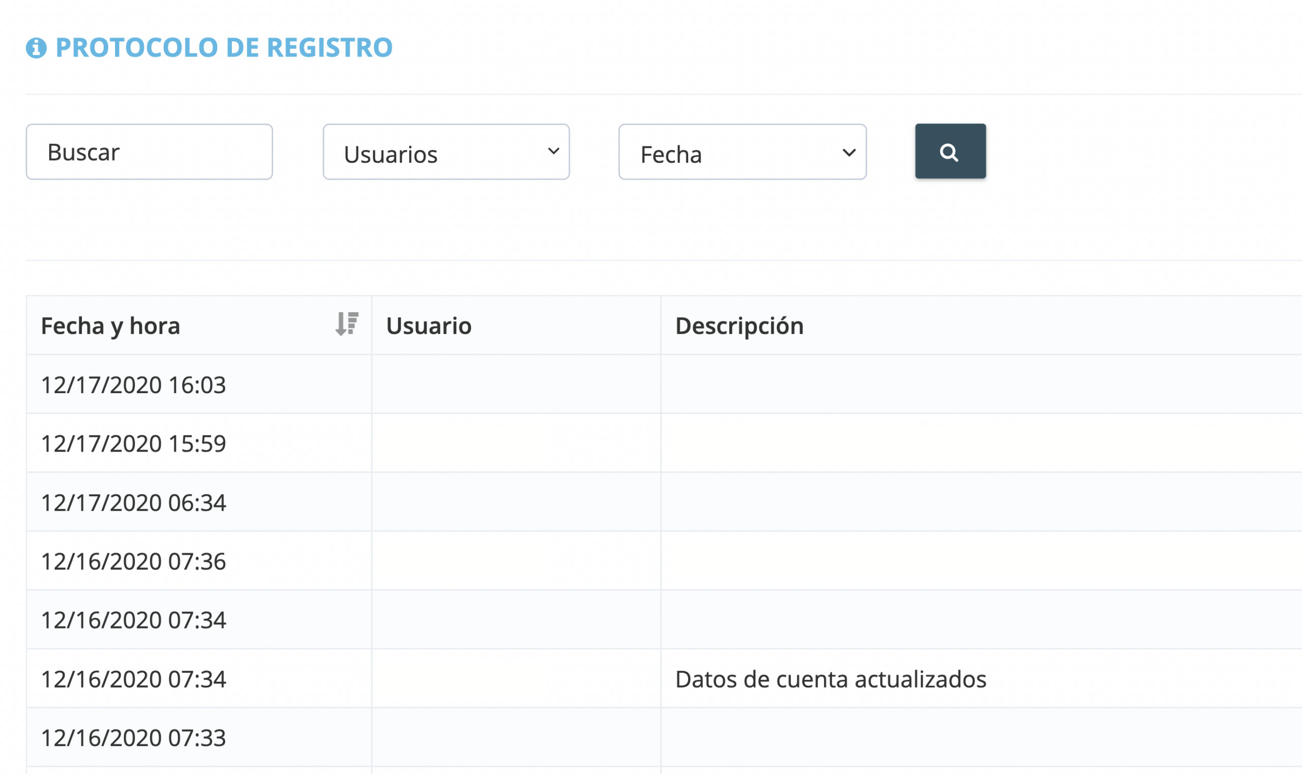 Paso 2. Se generará una lista de todas las actividades registradas en tu cuenta GetMyInvoices. La primera página mostrará las últimas 25
