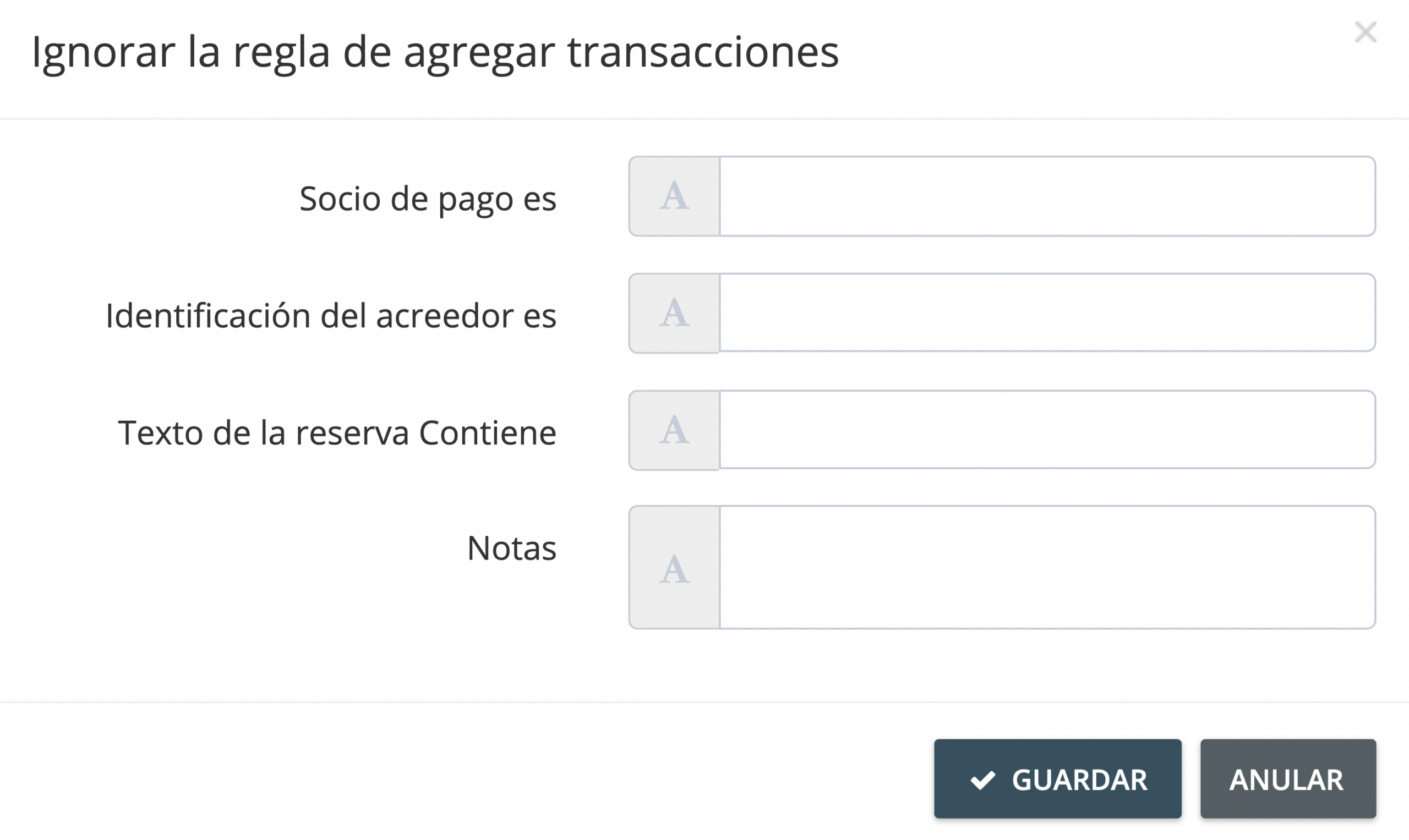 Paso 4. Establece la regla de exclusión que desees, rellenando los campos obligatorios en la ventana Ignorar la Regla de Agregar