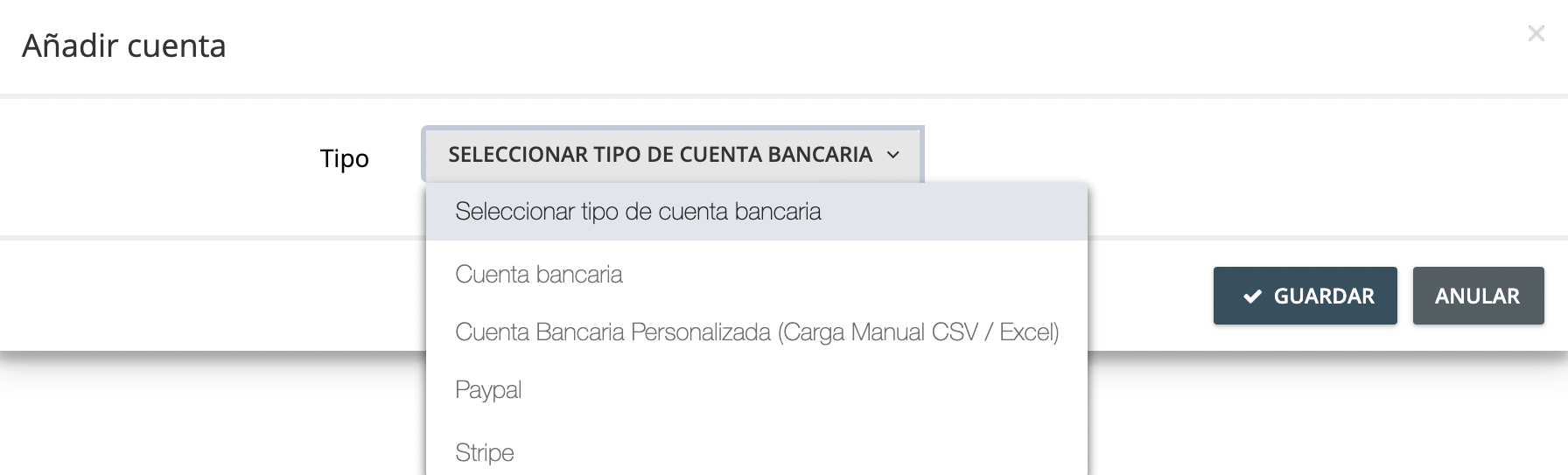 Paso 3. Haz clic en el menú desplegable en la ventana de “Añadir cuenta bancaria” y selecciona Cuenta Bancaria. - ¿Cómo vinculo mi