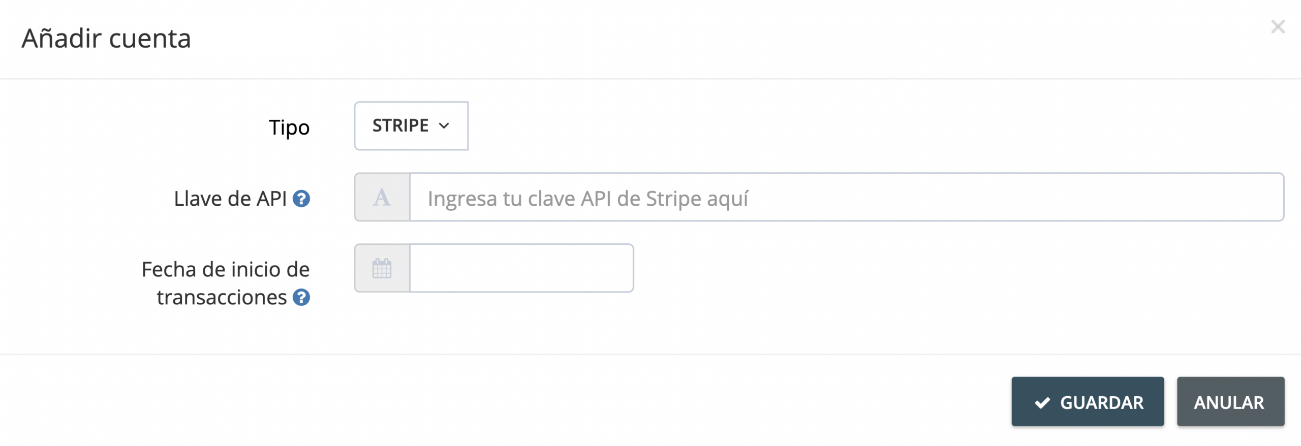Paso 4. Copia la clave API de Stripe desde tu cuenta Stripe y pégala en el campo “Clave API” en la ventana de “Añadir Cuenta Bancaria”. Lee