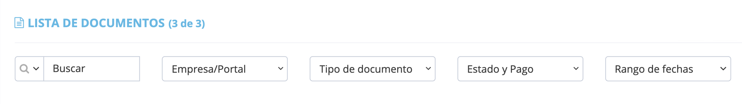 Paso 2. Haz clic en el menú desplegable “Estado y pago” en la barra de herramientas “Documentos” para que aparezcan los filtros de estado
