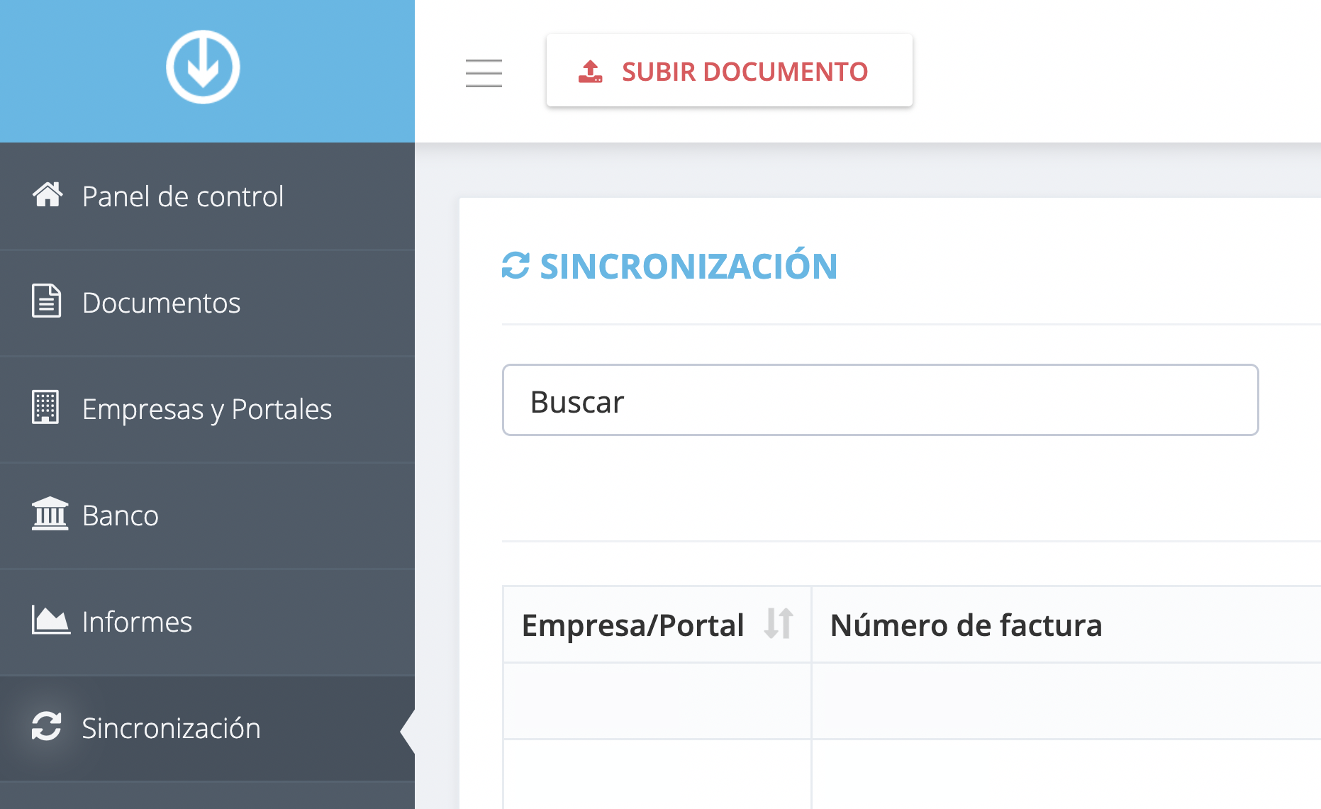 Paso 1. En el panel de control de GetMyInvoices, haz clic en “Sincronización” en el menú de la izquierda. - ¿Dónde veo mis documentos