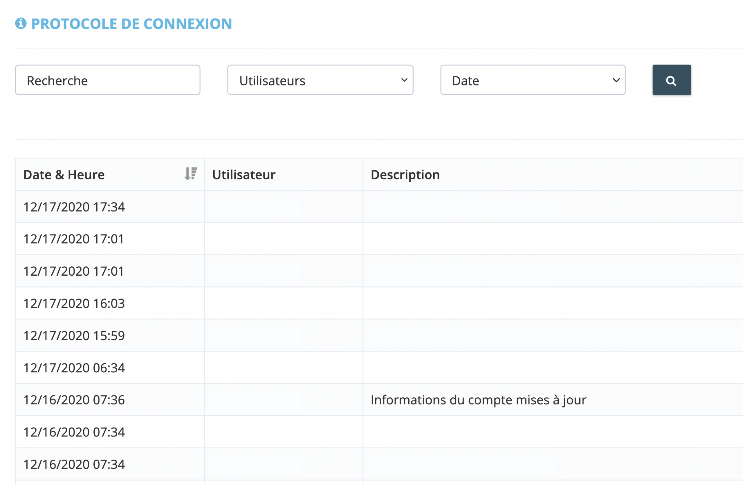 Etape 2. Une liste de toutes les activités enregistrées de votre compte GetMyInvoices seront générées, avec la première page montrant les