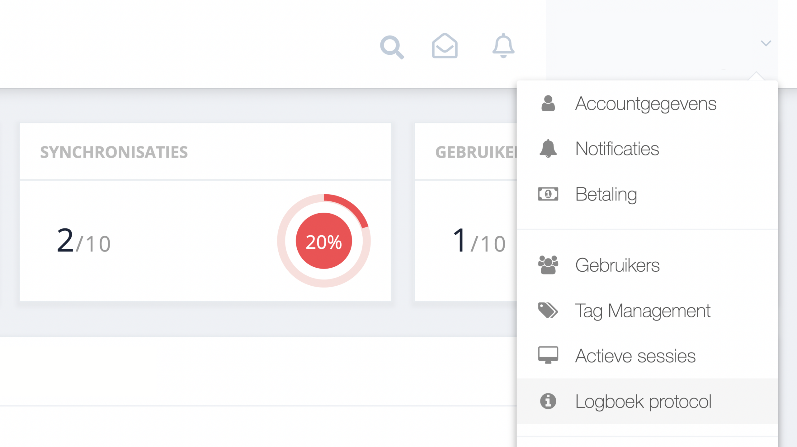 Stap 1. Vanuit het dashboard van GetMyInvoices navigeert u naar uw account naam in de rechter bovenhoek. Vervolgens klikt u op ‘Log