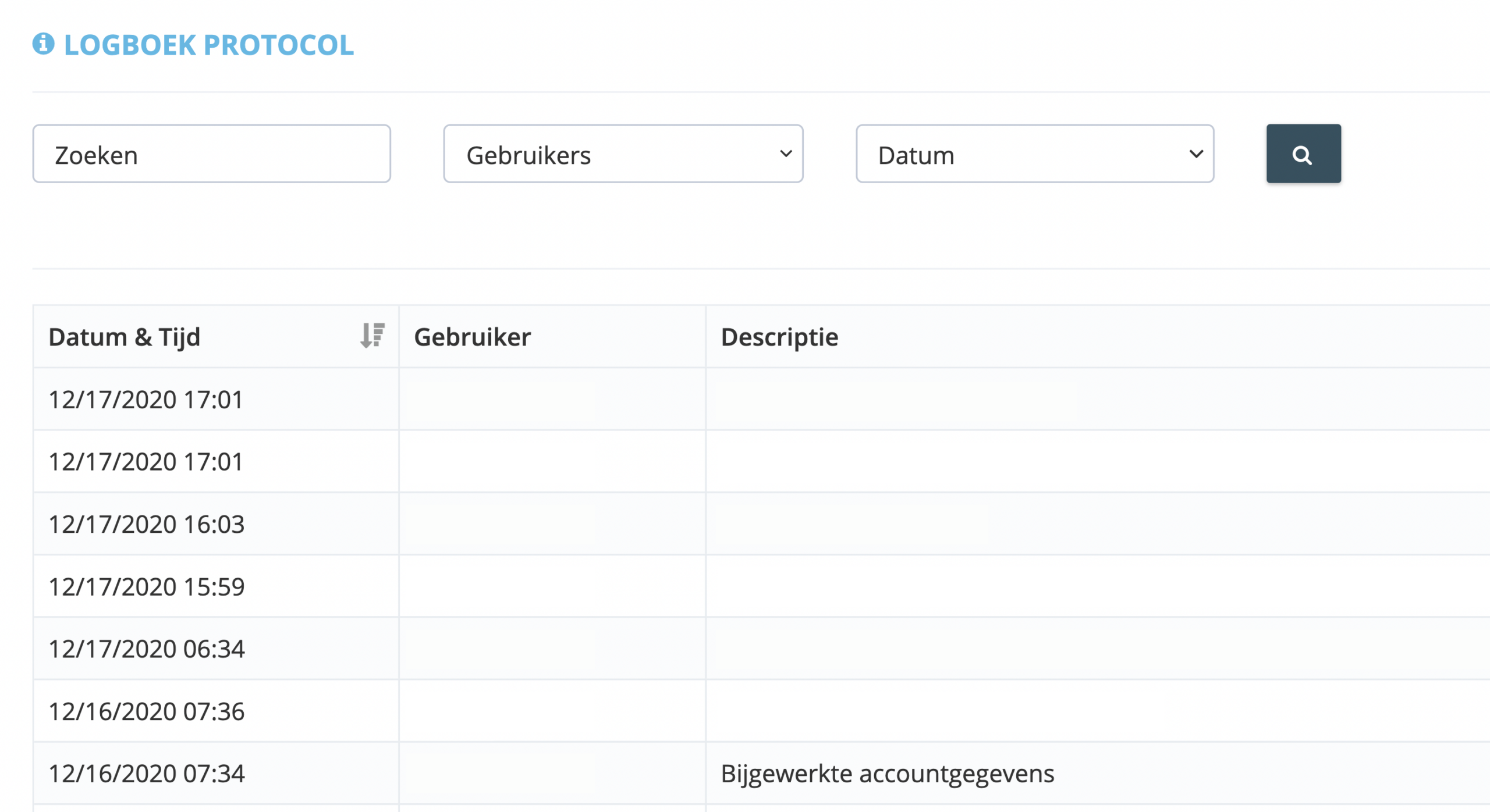 Stap 2. Een lijst van opgenomen activiteiten in uw GetMyInvoices account zal worden gegenereerd met op de eerste pagina de laatste 25