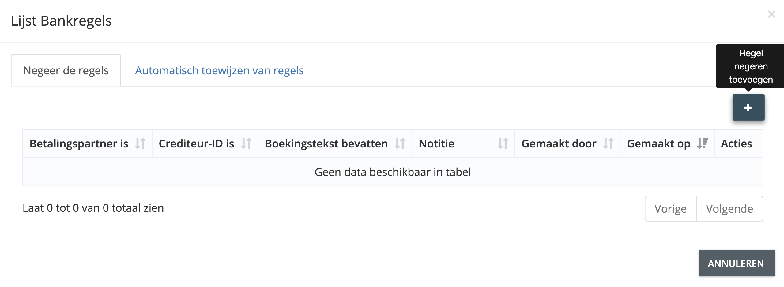 Stap 3. Klik in het pop-upvenster dat verschijnt op het tabblad ‘Negeer de regels’. Klik vervolgens op ‘Regel negeren toevoegen’