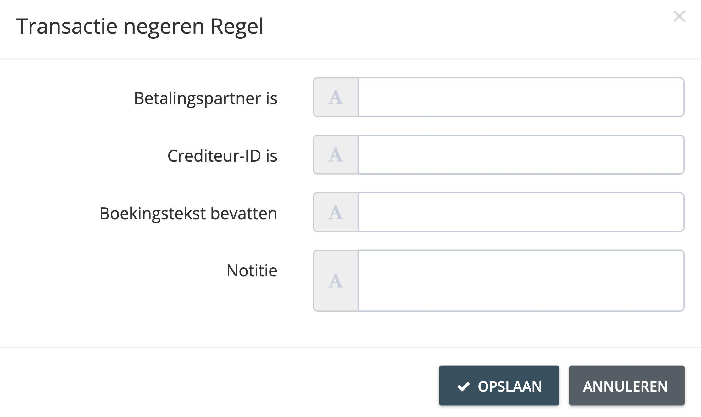 Stap 4. Definieer uw uitsluitingsregel door de vereiste informatie in te vullen in het venster ‘Transactie negeren regel’. - Wat zijn de