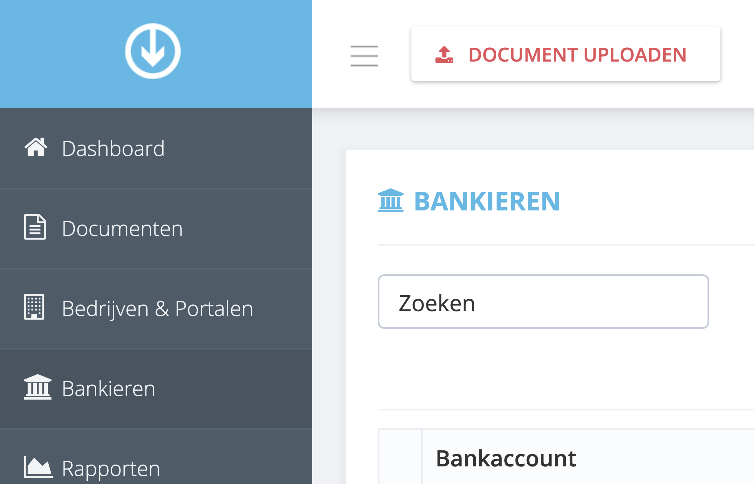 Stap 1. Vanuit het dashboard van GetMyInvoices klikt u op ‘Bankieren’ in het menu aan de linkerzijde. - Hoe verbind ik mijn bank informatie