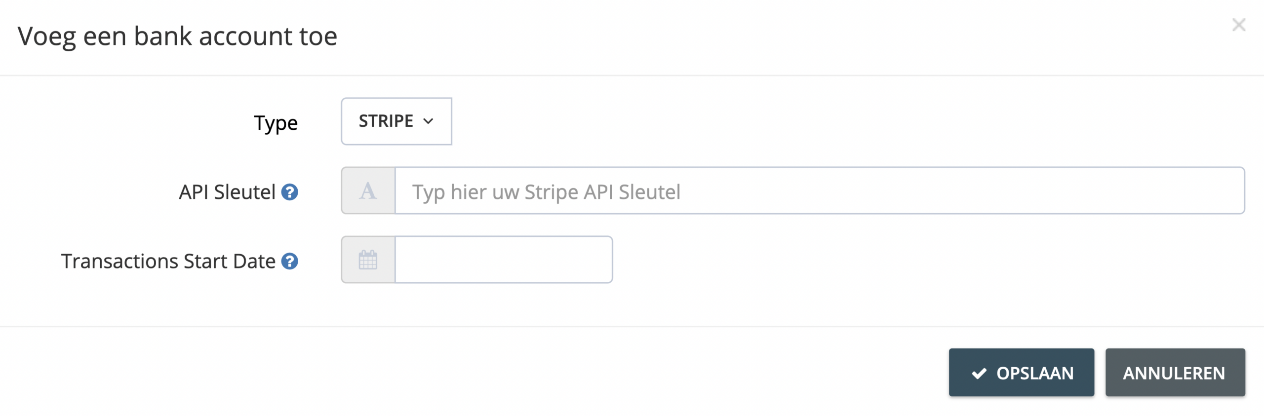 Stap 4. Kopieer uw Stripe API Key van uw Stripe-account en plak deze in het tekstveld API Key in het venster ‘Bankrekening toevoegen’. Lees
