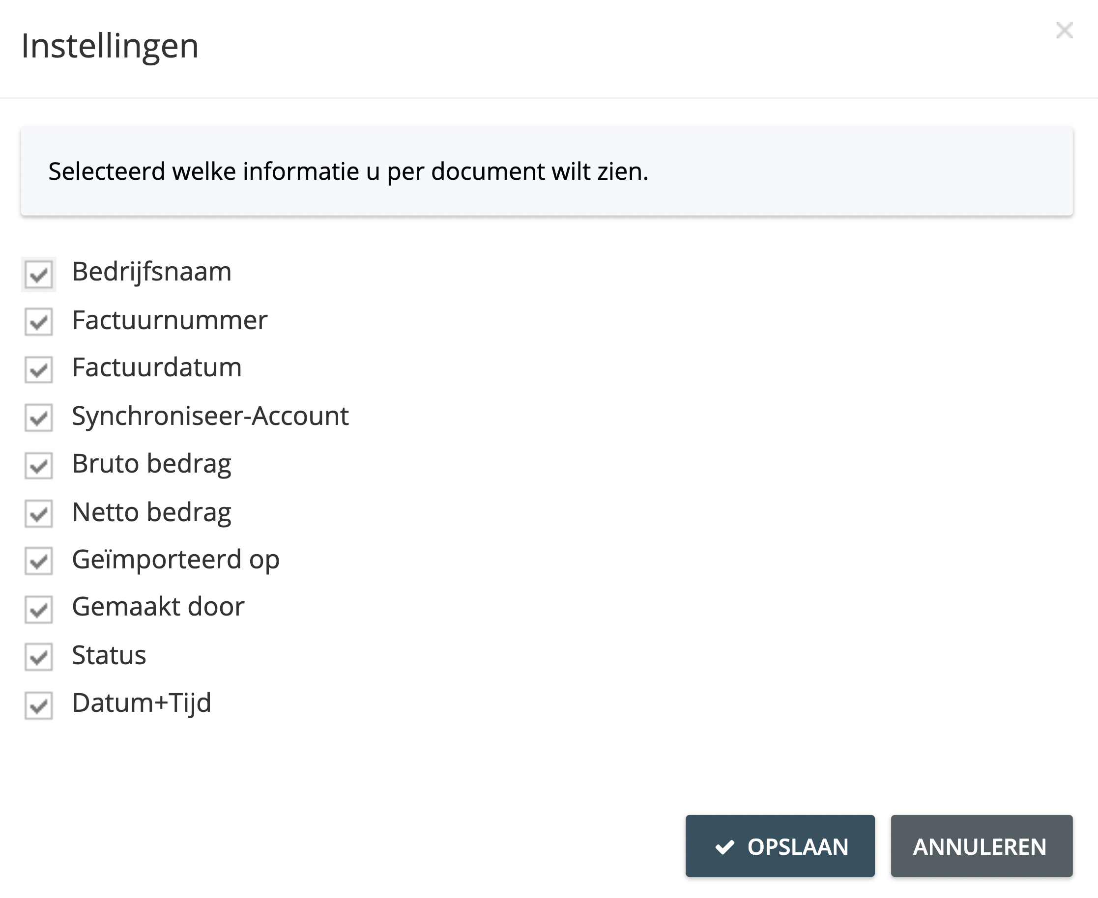 Stap 3. Schakel in het venster Instellingen het selectievakje in naast het documentkenmerk dat u op de synchronisatiepagina wilt weergeven.