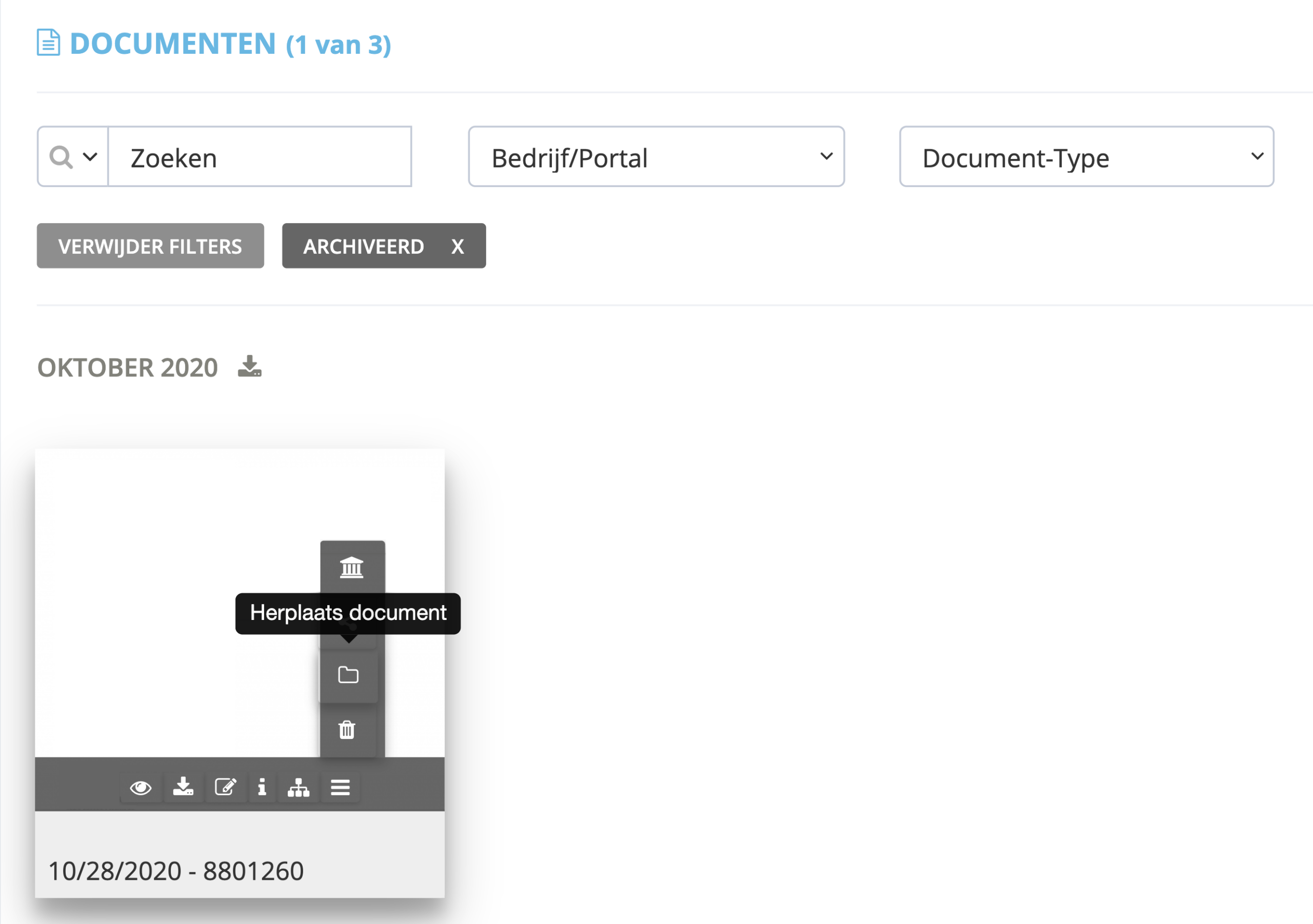 Voor kalender- / maandweergave: Navigeer naar het document dat u wilt herstellen. Klik op de zwevende miniwerkbalk op de knop ‘Opties’