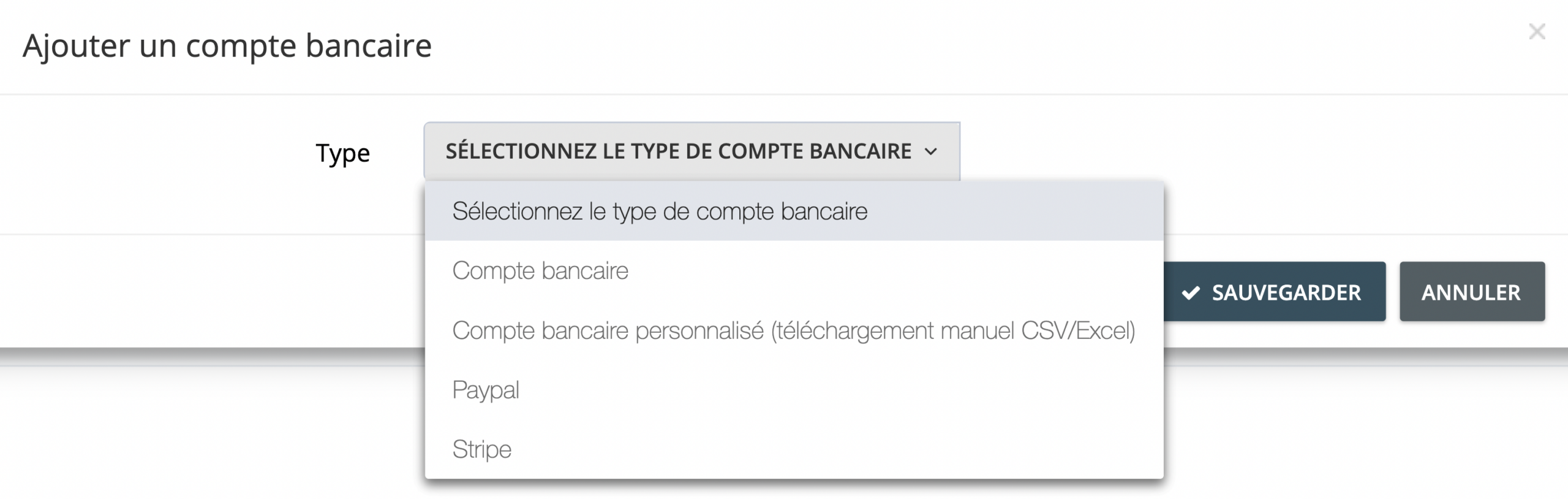 Etape 3. Cliquez sur la liste déroulante dans la fenêtre Ajouter un compte bancaire. - Comment fonctionne la fonction de chargement de