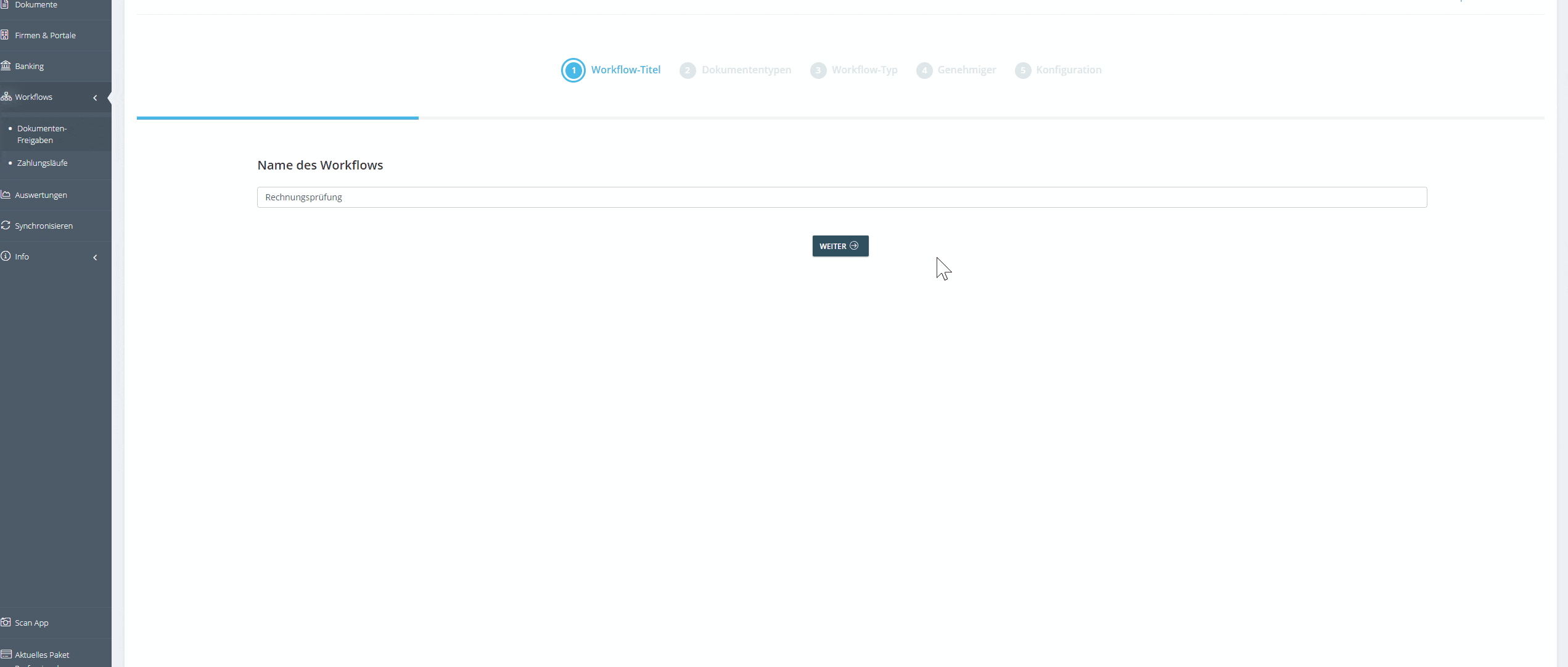 Auswahl zwischen vordefiniertem Workflow und Expertenmodus