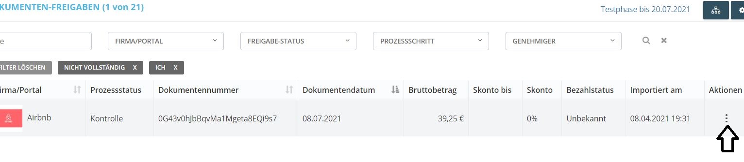 Step 3: Now, you will get to the overview of your stored workflows. There you click on the 3 action items on the right side of your