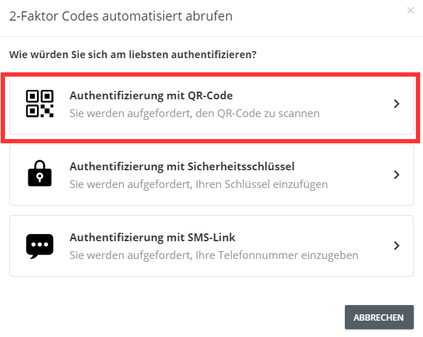 Dialog zum Hochladen des QR-Codes