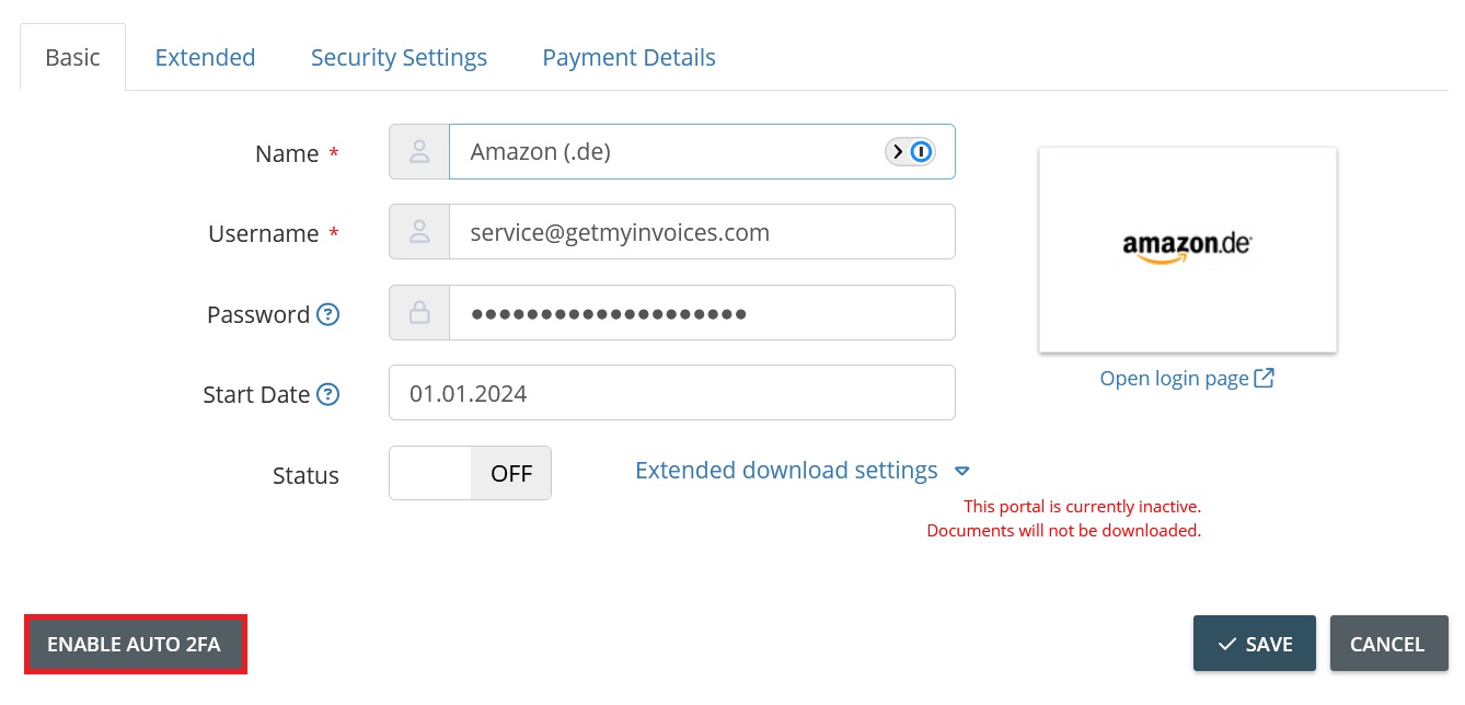 Step 2: Click on Activate Auto 2FA at the bottom left. - Automatic Two-Factor Authentication (2FA) - Already Linked Portals