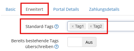 Sezione «Tag predefiniti» con l’icona «x» per rimuovere singoli tag
