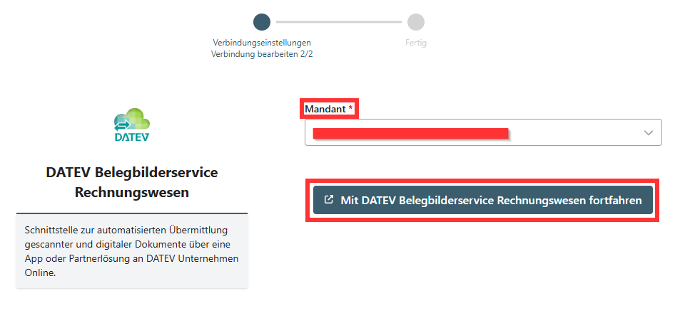 Selezione del cliente tramite il pulsante per proseguire