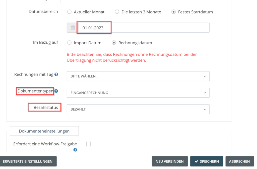 Dati di base di un documento con tipo di documento e data