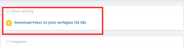 Notifica nella dashboard relativa al completamento del download