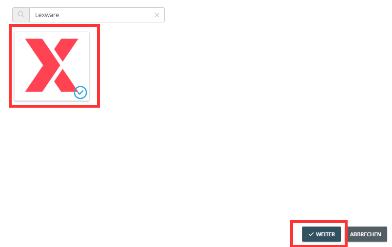 Risultato della ricerca con il riquadro Lexware Office
