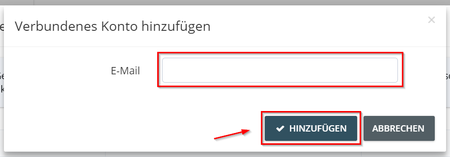 4. now enter the email address of the account to be linked and click “Add”. An invitation will then be sent to the inserted email address.