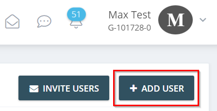 2. Click on “Add user” in the upper right corner. - Invite user / Add user