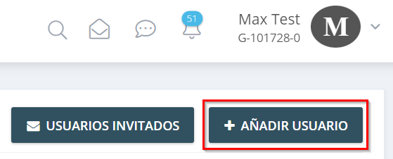 2. Haga clic en «Añadir usuario» en la esquina superior derecha. - Invitar usuario/Añadir usuario