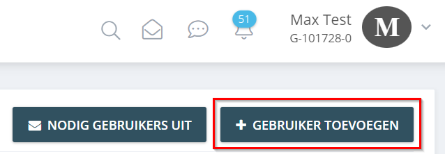 2. Klik rechtsboven op “Gebruiker toevoegen”. - Gebruiker uitnodigen/toevoegen
