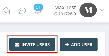 2. Click “Invite users” in the upper right corner. - Invite user / Add user