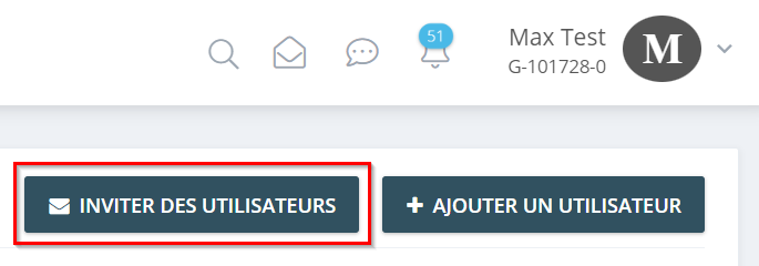 2. Cliquez en haut à droite sur « Inviter des utilisateurs ». - Inviter des utilisateurs/ajouter des utilisateurs