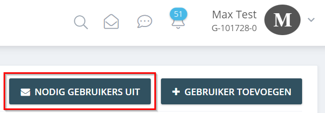 2. Klik op “Nodig gebruikers uit” in de rechterbovenhoek. - Gebruiker uitnodigen/toevoegen