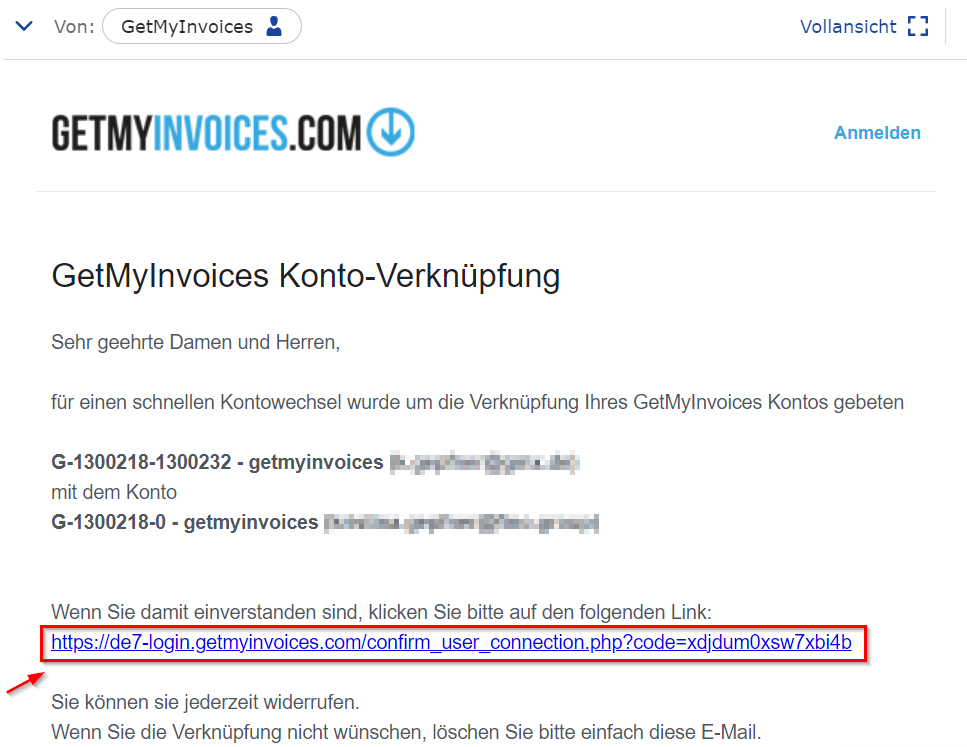 5. confirm the account link by clicking the blue link sent to the provided email address. - Link account