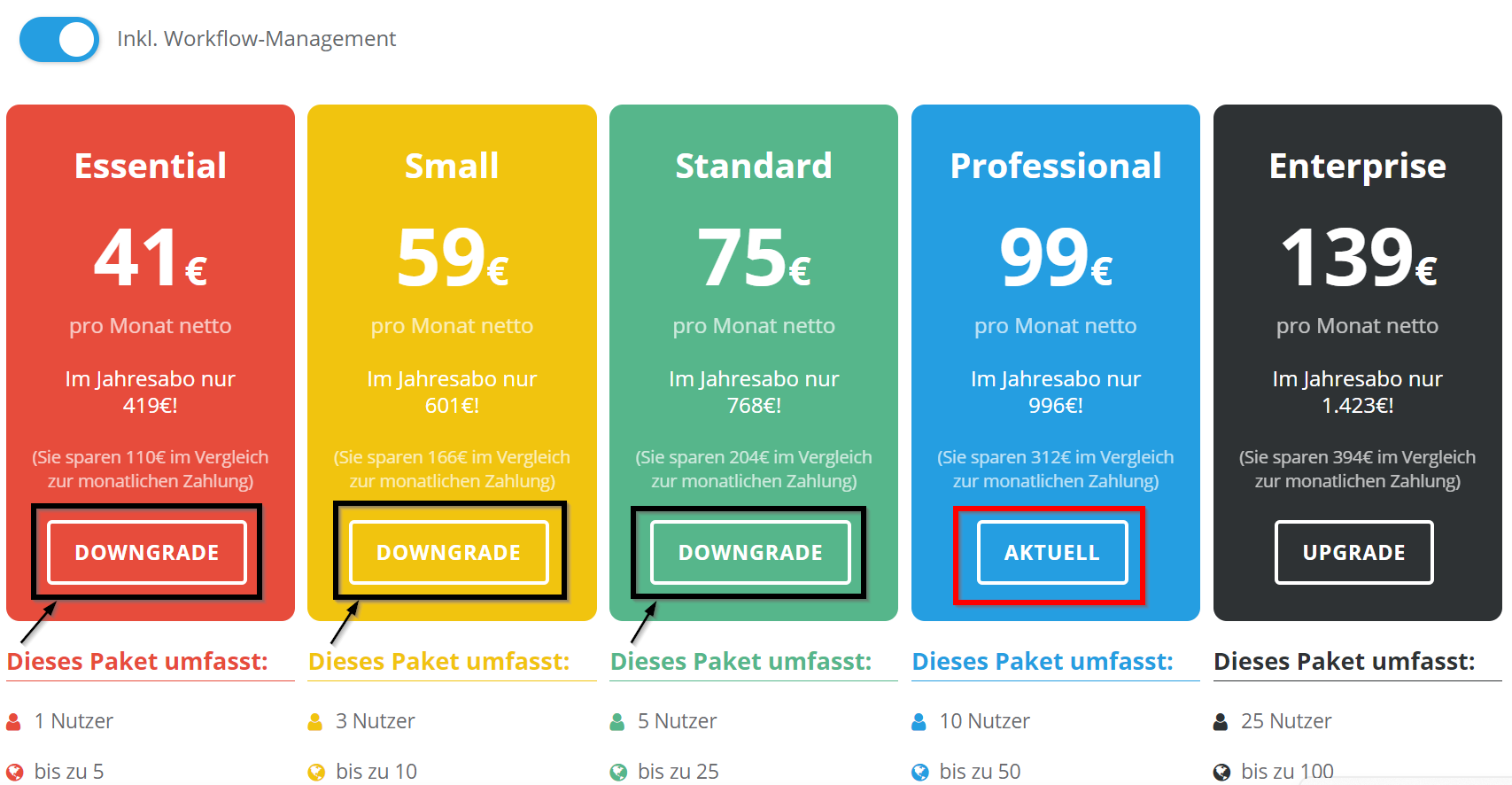 2. Click “Downgrade” on one of the desired packages. - Package downgrade