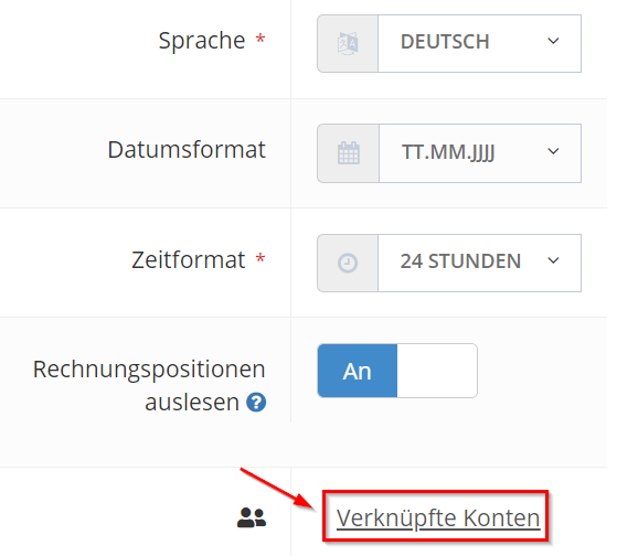 2. scroll down to the settings and click on “Linked accounts” at the bottom right. - Link account