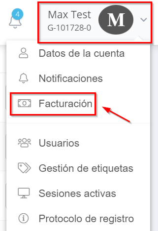 Facturas para mi línea GetMyInvoices 1. Mueva el puntero del ratón hasta el nombre de su cuenta y haga clic en «Facturación».