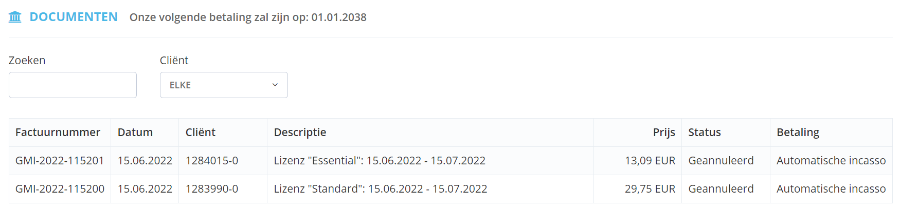 2. Onderaan de pagina vind je je facturen onder “Documenten”. - Facturen voor mijn GetMyInvoices-lijn