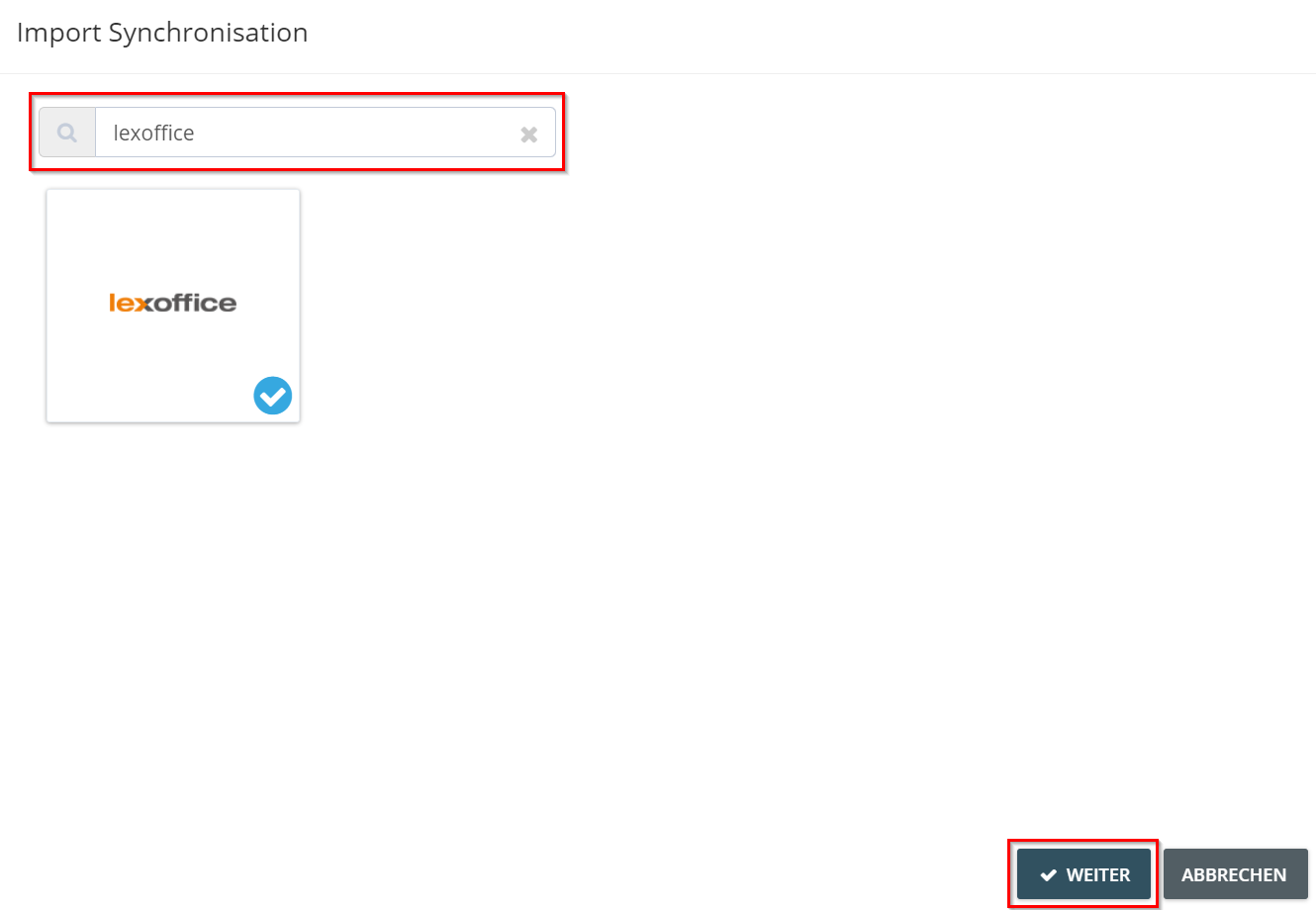 Risultato della ricerca con il riquadro Lexware Office