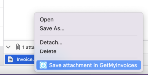 Upload attached PDF invoices 1. Open an e-mail that contains one or more PDF invoices as attachments. 2. Right click on the attachment and