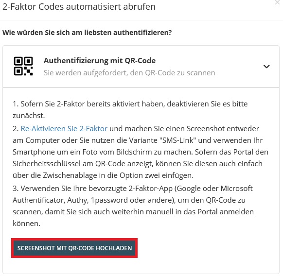 Finestra di dialogo per l’autenticazione tramite codice QR
