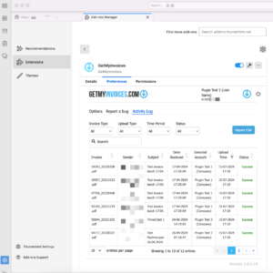 Activity Log On the Activity Log tab of the Add-on, you can see the invoice upload activity of the plugin. You can search and filter for