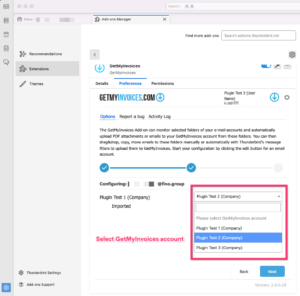 5. If you have selected Custom Folders, select the GetMyInvoices account for each folder where the invoices will be uploaded. -