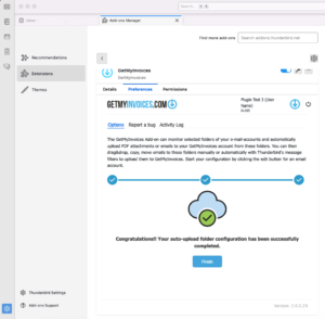 6. Click “Finish“ and start using your auto-upload folders. - GetMyInvoices Thunderbird Plugin User Guide