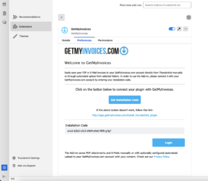3. Copy your installation code, paste it into the ‘Installation Code’ field in Thunderbird and click on ‘Login’. You will be redirected to