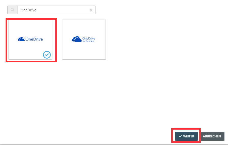 Risultato della ricerca con il riquadro di OneDrive